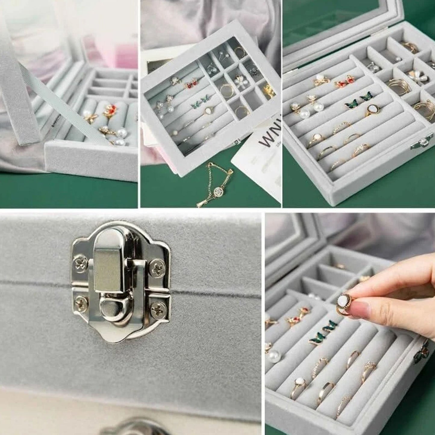 Multi Grid Velvet Jewelry Box